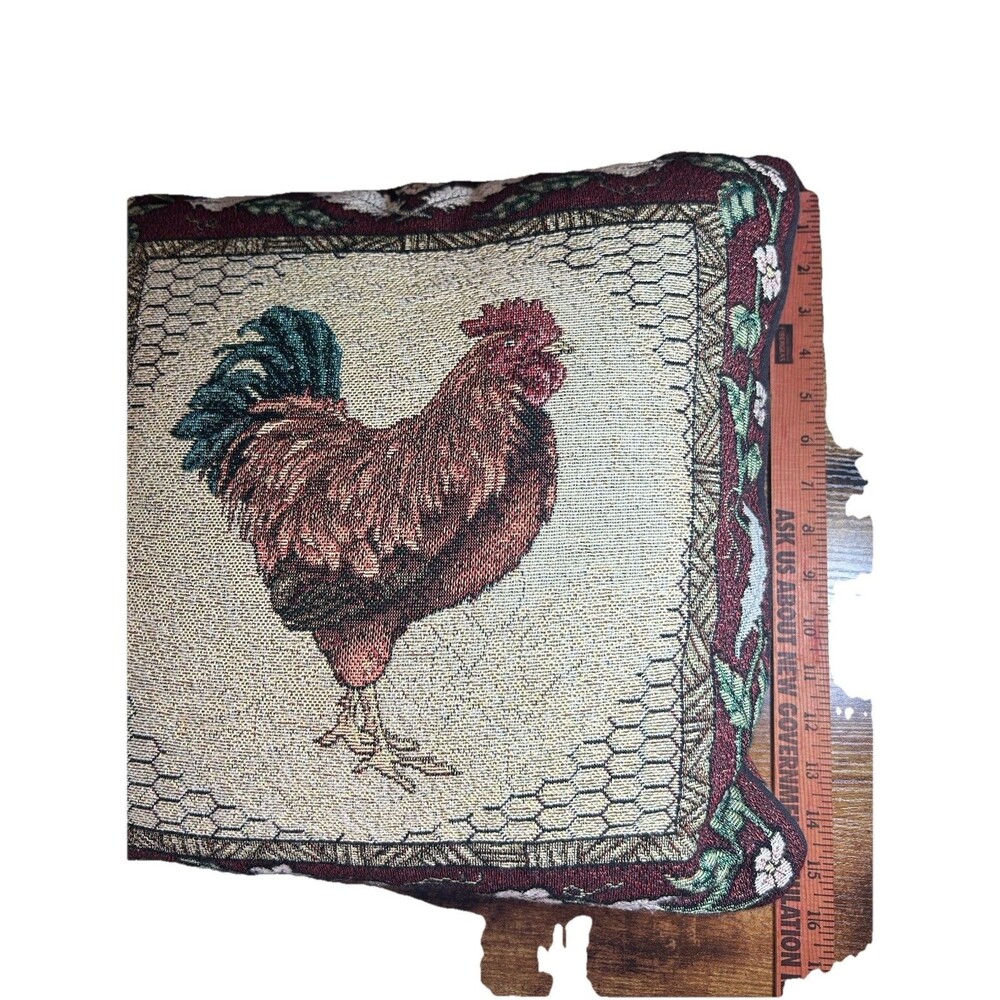 Vintage Rooster Tapestry Pillow 15x15 Farmhouse Chicken Decor Cushion Accent Pad - Picture 7 of 10
